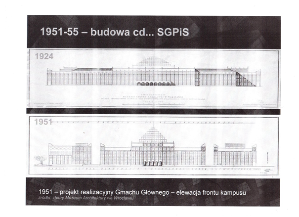 Plany budynku głównego SGH w latach 1924 i 1951